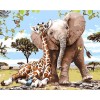 REF113 - PEINTURE PAR NUMEROS - KIT DIY - UN ELEPHANT ET SON AMIE GIRAFE